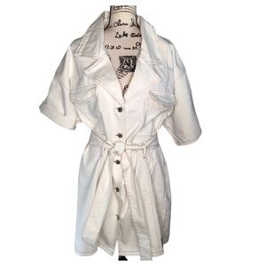 PRETTYLITTLETHINGS Women's Ecru Cotton Belted Button Front Shirt Dress Size 2X